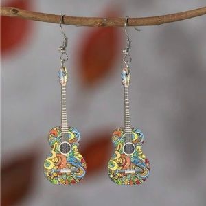 Wooden guitar earrings
